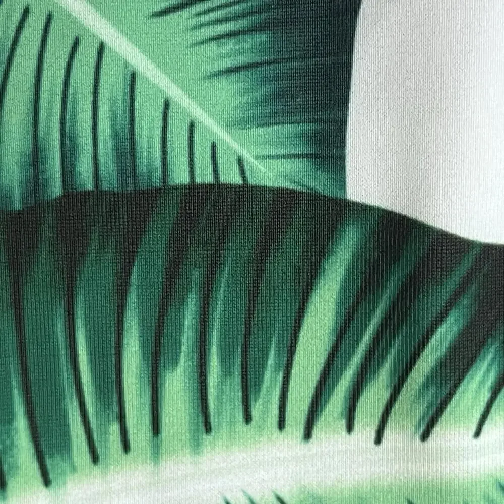 Tropical Palm Leaf One Piece Swimsuit XL Green White Halter Ruched Tummy Control